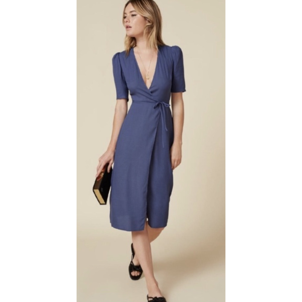 Reformation Marta Midi Wrap Dress Bluebird Size Small